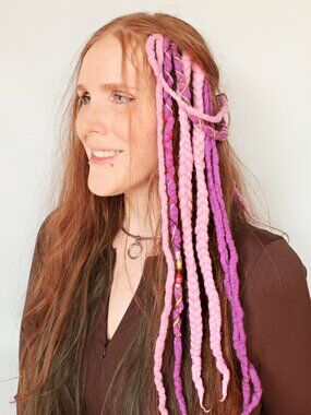 Purple Merino Wool Clip In Dreadlocks Extensions Handmade Miss Violet Lace